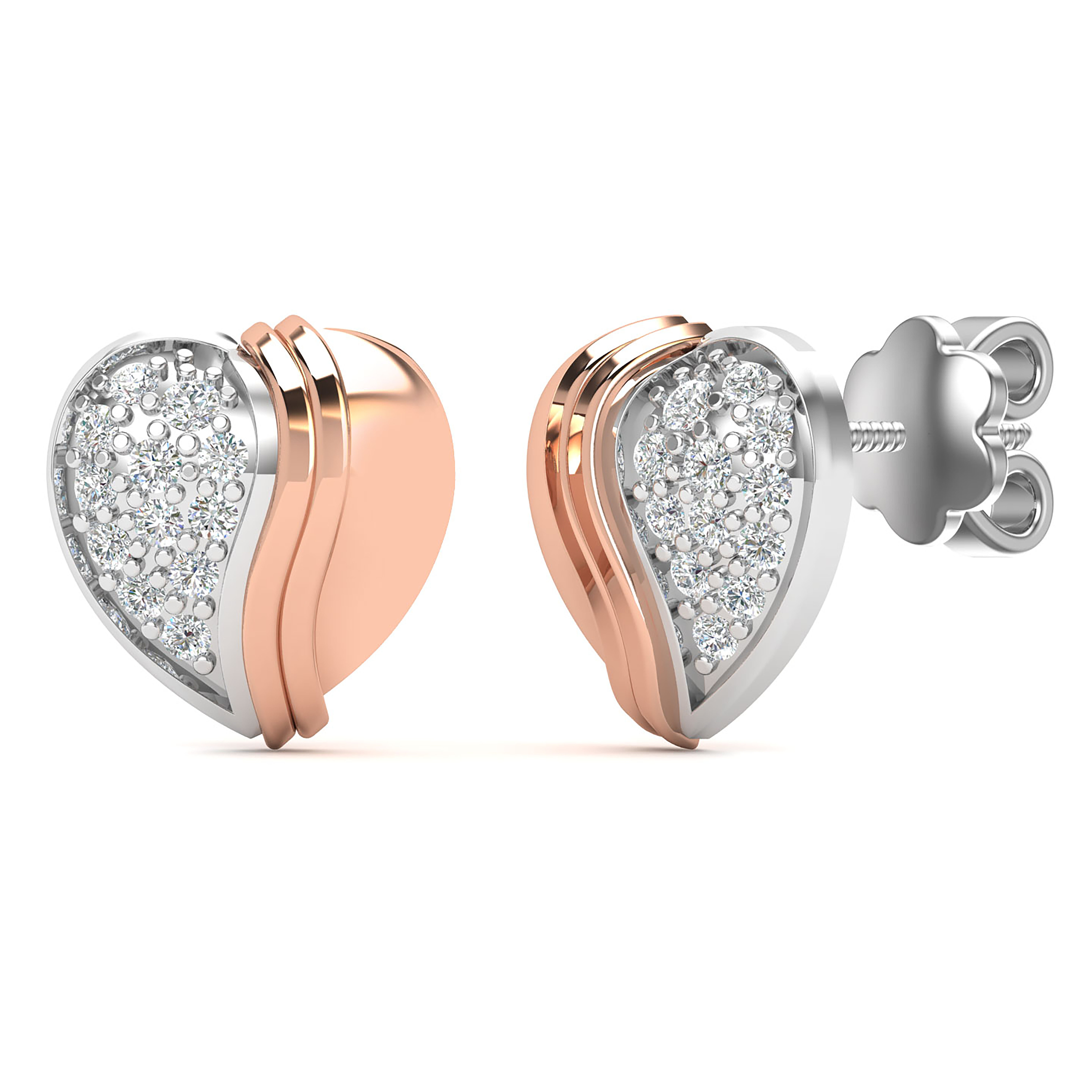 Dual-Tone Heart Sparkle Diamond Stud Earrings